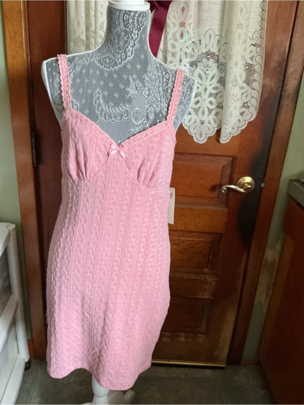 No Boundaries Pink Lace Knit Slip Dress